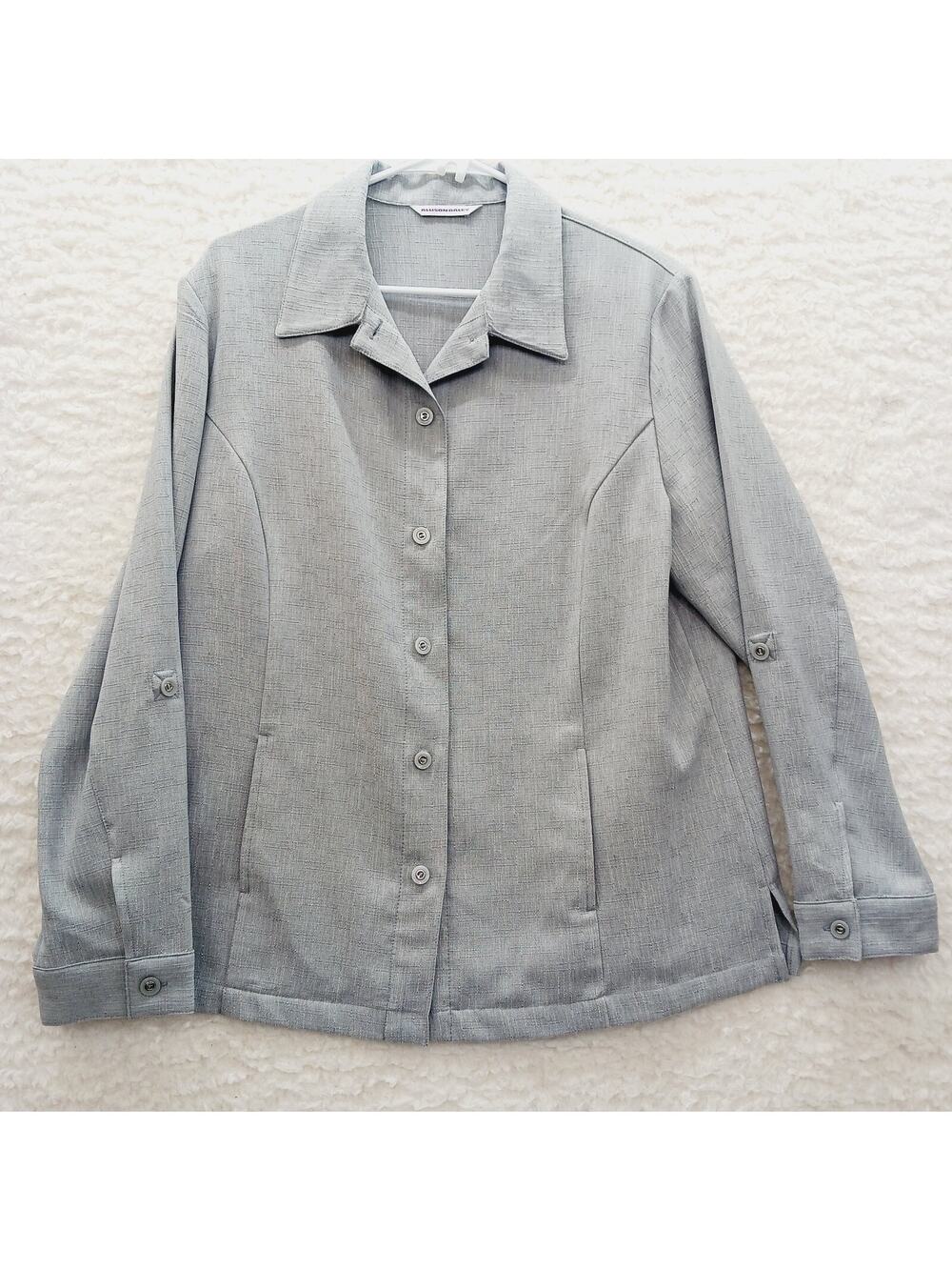 Blouse Button Up Jacket Gray Pockets Vacation Resort Office Siren Cruise Size XL